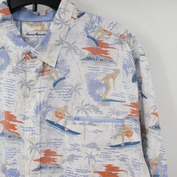 Tommy Bahama Hawaiian Shirt Mens XL surf board Short Sleeve Surfers Print camp - Picture 3 of 11